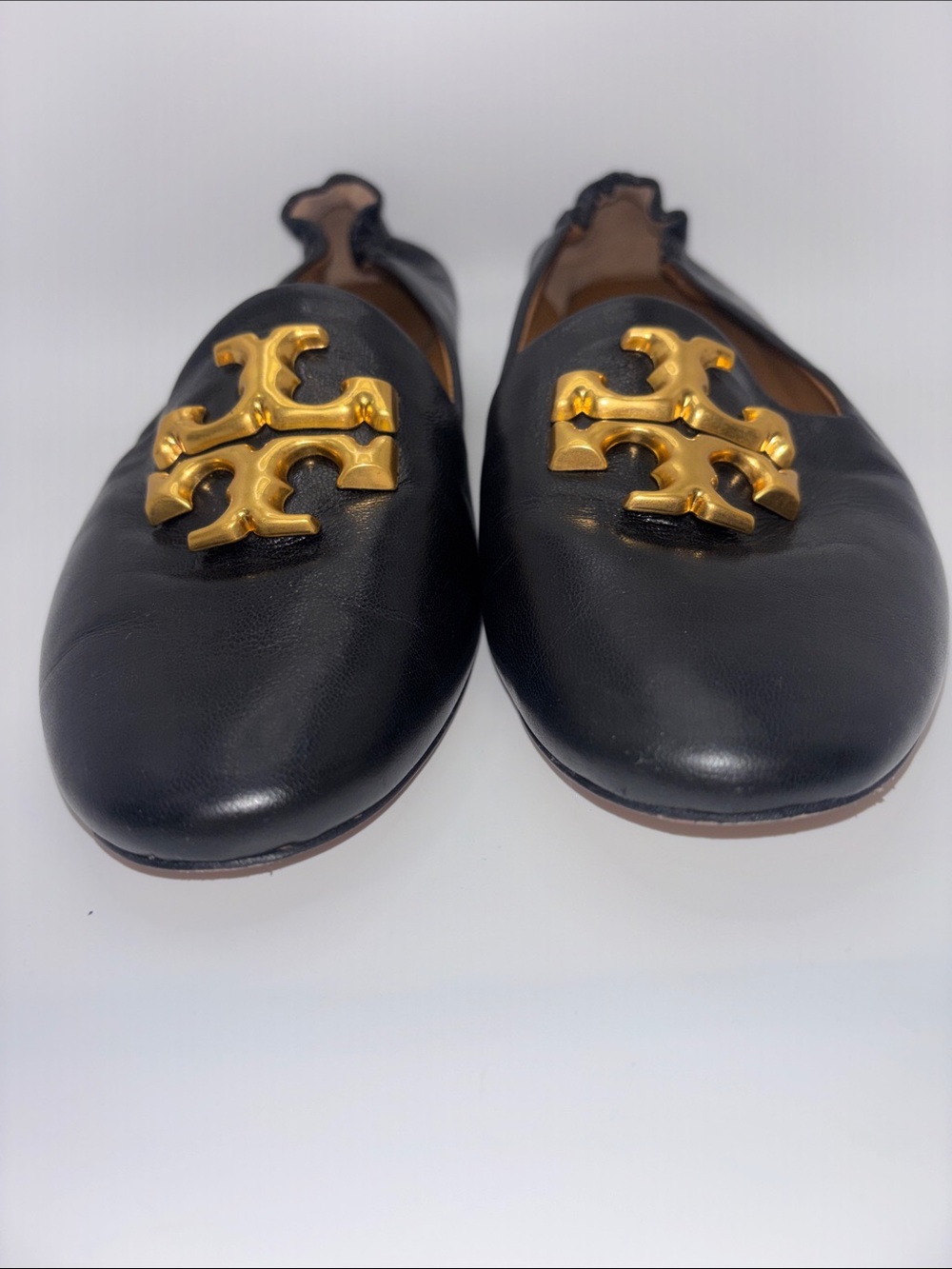 Tory Burch Black Leather Slip-On Loafers with Gold Logo - Picture 3 of 12